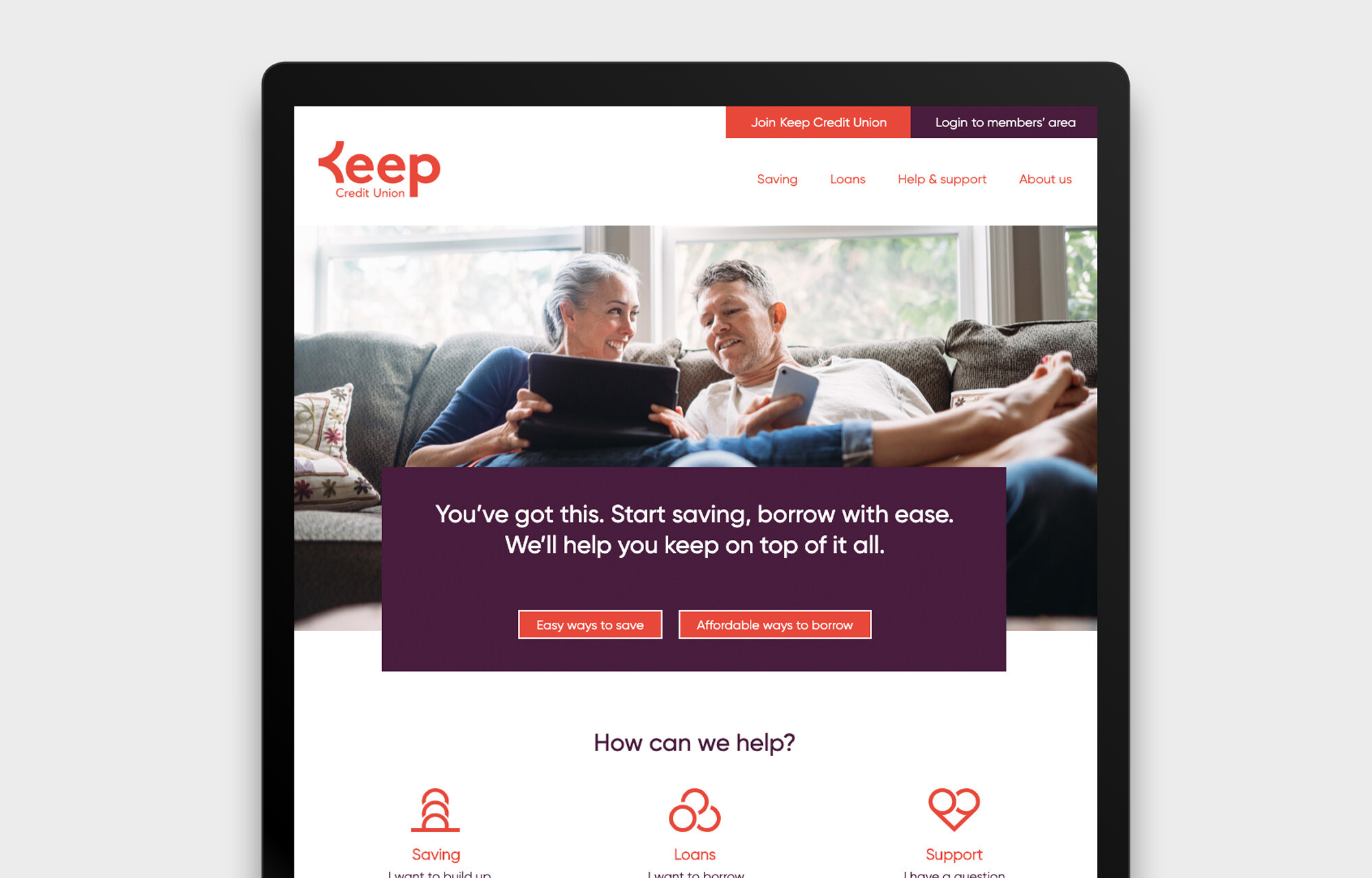 Keep Credit Union website shown on an iPad